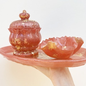 Handmade Pink Resin Triple Vanity Set
