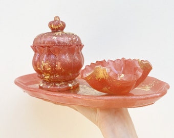 Handmade Pink Resin Triple Vanity Set