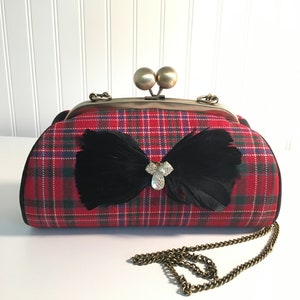 Plaid Clutch Kisslock Metal Frame Purse