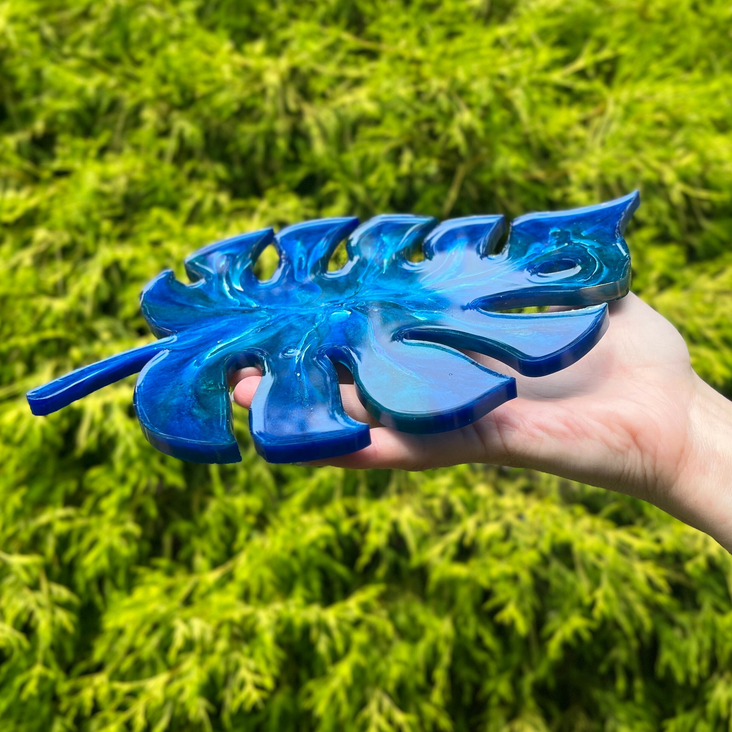 Large Turquoise Tropical Leaf Tray