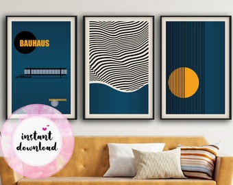 Bauhaus Poster Set of 3, Mid-Century Modern Art Prints (Digital Download)
