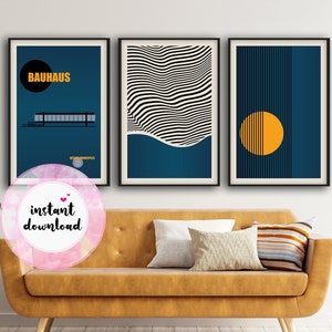 Bauhaus set of 3 PRINTABLE, Bauhaus Poster, Modern Architecture, Modern Art Print, Architecture Drawing, Exhibition Poster, DIGITAL DOWNLOAD