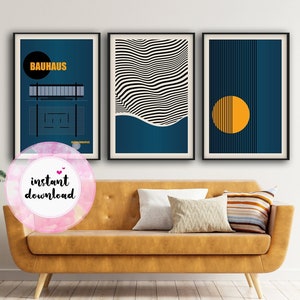 Bauhaus set of 3 PRINTABLE, Bauhaus Poster, Modern Architecture, Modern Art Print, Architecture Drawing, Exhibition Poster, DIGITAL DOWNLOAD