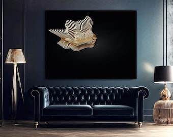 Black & Gold 3D Abstract Wall Art | Modern Optical Illusion (Digital Download)