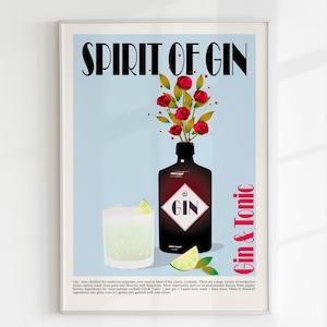 Gin und Blumen Druckbare Wandkunst, Cocktail Poster Druck, Hausbar Dekor, Getränk Wandkunst, Barwagen Druck, Alkohol Poster, DIGITALER DOWNLOAD