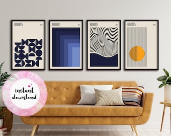 Bauhaus, PRINTABLE Set of 4 Posters, Trendy Wall Art Set, Modern Art, German Art Print, Matching Prints, Exhibition Poster, DIGITAL DOWNLOAD