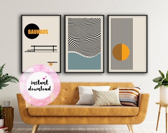Bauhaus Poster Set of 3, Mid-Century Modern Art Prints (Digital Download)