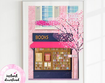 Bookstore Print, Cozy Reading Room Decor (Digital Download)