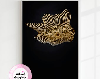 Black & Gold Abstract Art Print | Modern Home Decor (Instant Download)