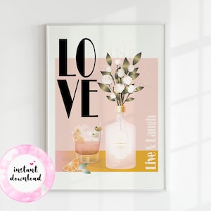 Love Quote Art, AFDRUKBARE Blush Pink Wall Art, liefdesteken, Love Bar Cart Print, valentijnscadeau, bloemenprint, quote print, DIGITALE DOWNLOAD