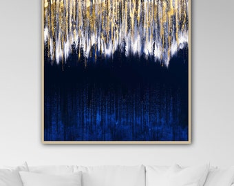 Blue and Gold Abstract Art Print, Modern Home Decor (Digital Download)