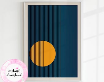 Bauhaus PRINTABLE, Minimalist Art, Abstract Poster, Modern Art, Geometric Art, Yellow Circle, Retro Sun, Wall Art Print, DIGITAL DOWNLOAD