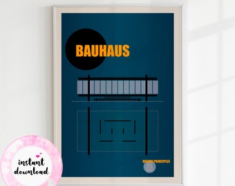 Bauhaus PRINTABLE, Bauhaus Poster, Bauhaus Design, Architecture Print, Architecture Drawing, Mid Century, Modern Art Print, DIGITAL DOWNLOAD