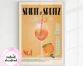 Impression d'art cocktail Aperol Spritz, décoration de bar rétro (téléchargement numérique)