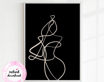 Woman Line Art Print, Beige Female Body, Minimalist Decor (Digital Download)