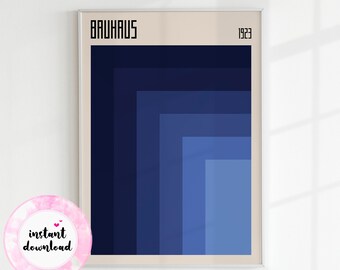 Bauhaus Exhibition Poster, Indigo Blue Geometric Print (Digital Download)