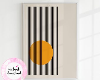 Bauhaus Art Print, Yellow Circle, Black Stripes, Minimalist Modern (Digital Download)