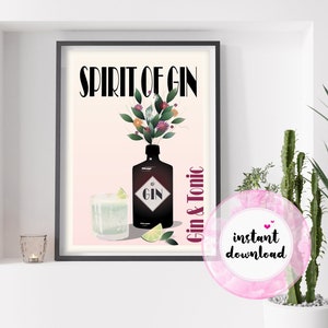 PRINTABLE Cocktail Poster, Gin Tonic Print, Kitchen Home Bar Decor, Bar Cart Print, Alcohol Poster, Drink Wall Art Print, DIGITAL DOWNLOAD
