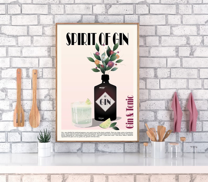 Gin Cocktail PRINTABLE Poster Gin & Tonic Cocktail Print Etsy