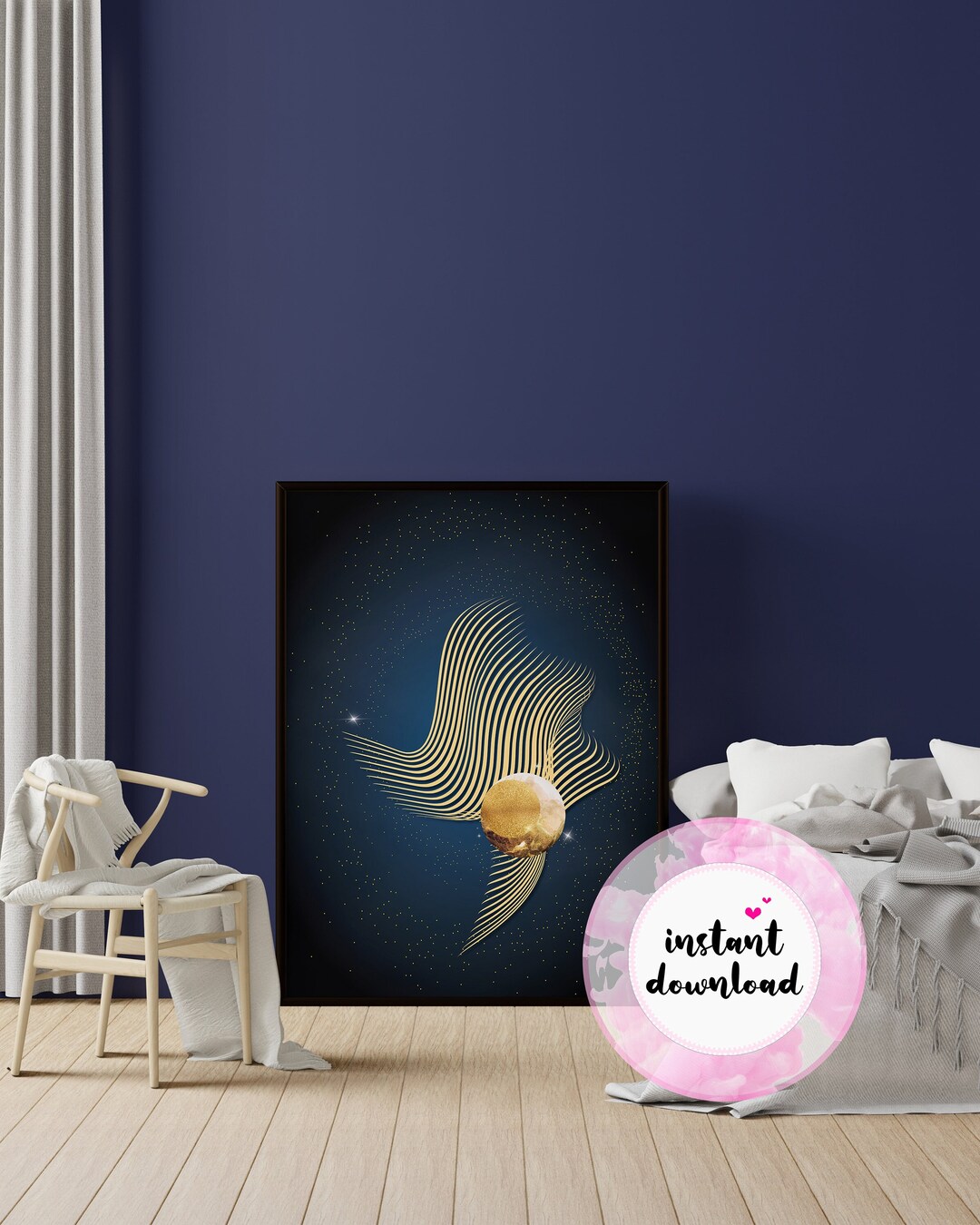 Blue and Gold PRINTABLE Modern Wall Art, Contemporary Wall Art