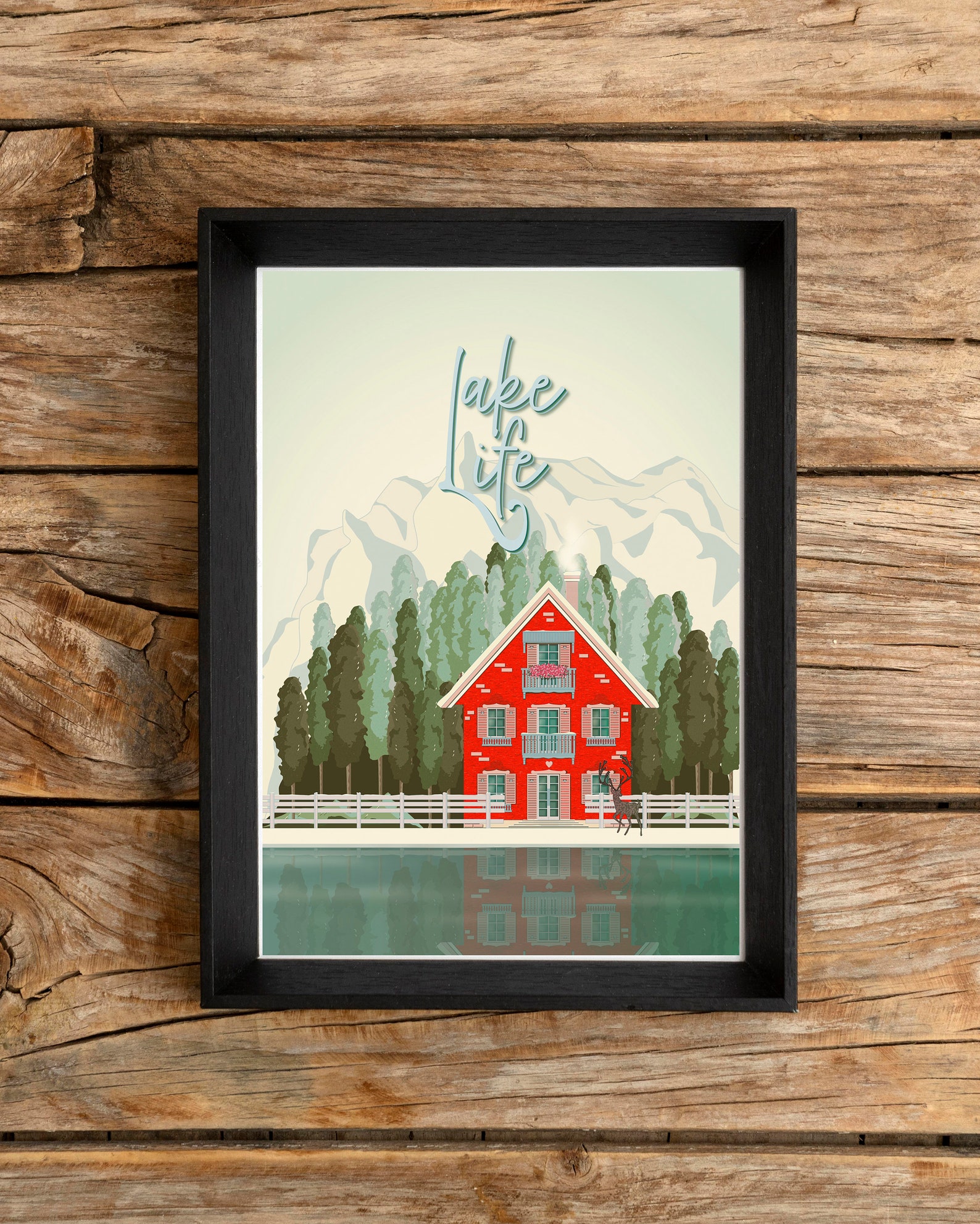 Lake Life PRINTABLE Wall Art, Lake House Poster, Forest and Mountains ...