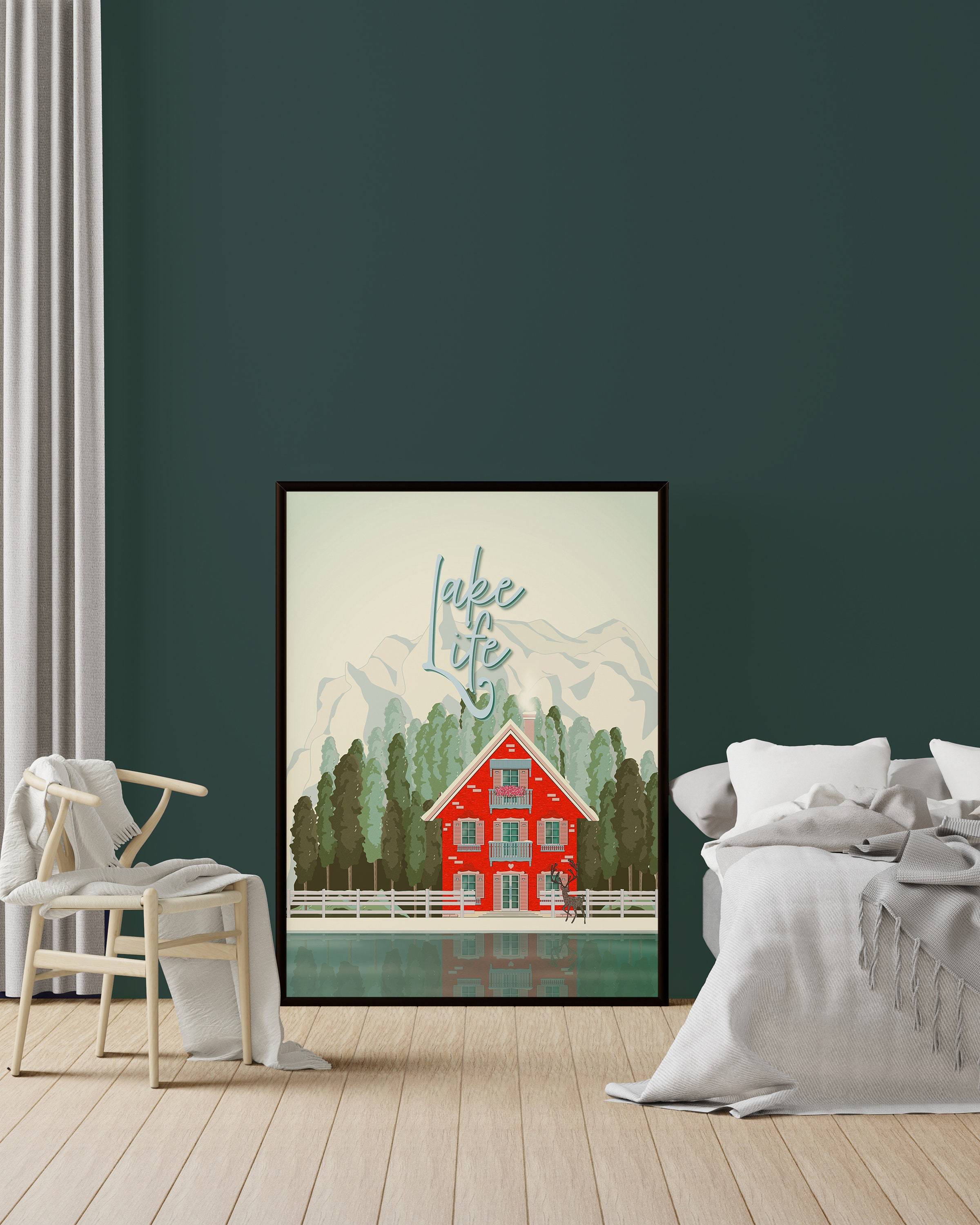 Lake Life PRINTABLE Wall Art, Lake House Poster, Forest and Mountains ...