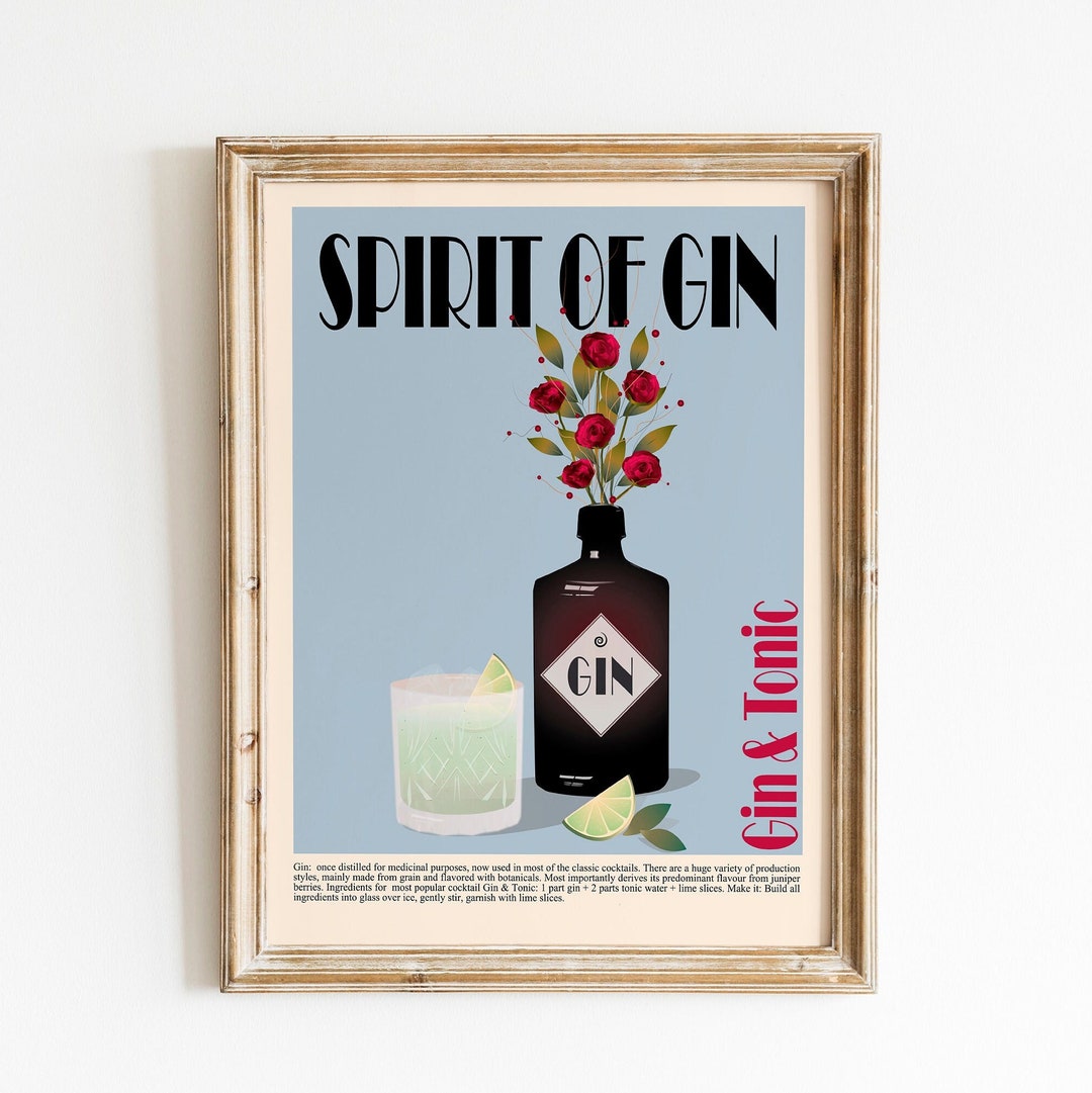 PRINTABLE Gin Wall Art Gin and Flower Print Cocktail Wall Art Etsy