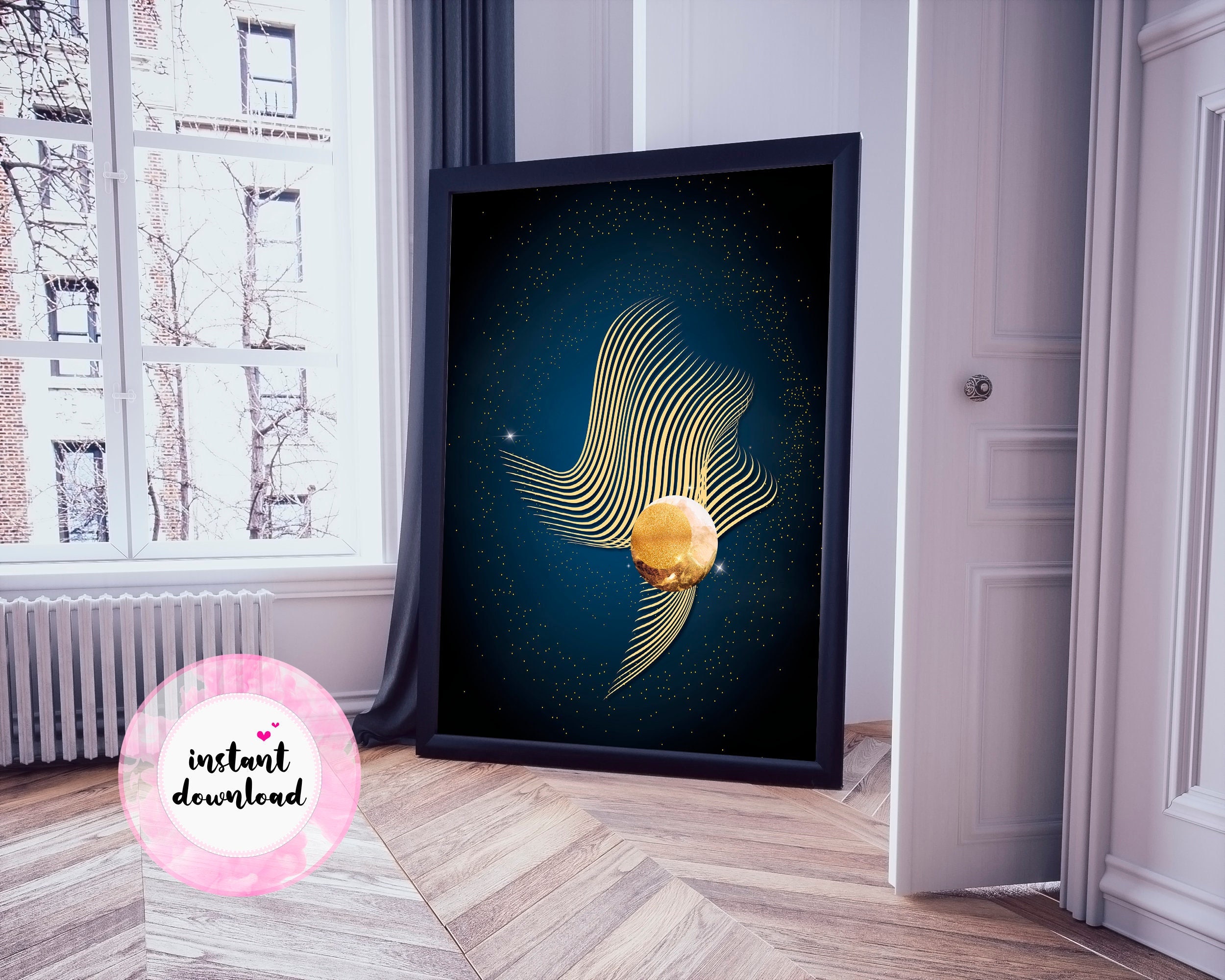 Blue and Gold PRINTABLE Modern Wall Art, Contemporary Wall Art ...