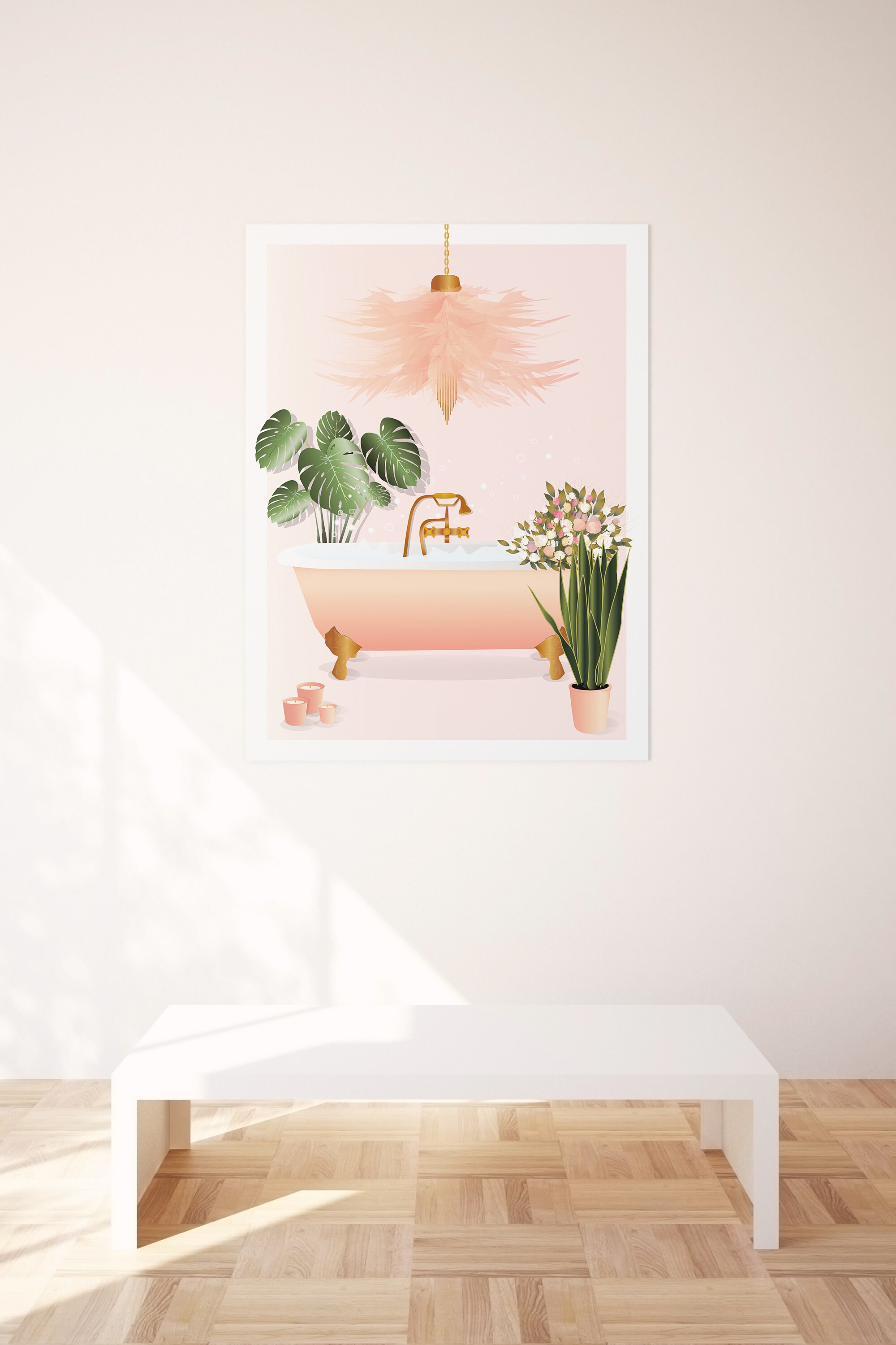 Pink Bathroom PRINTABLE, Bathtub Art, Flower Art, Botanical Plant Print ...