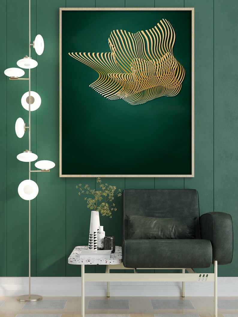 Emerald Green Wall Art Printable Green and Gold Abstract Etsy