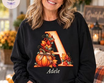 Personalized Pumpkin Alphabet Name Shirt, Custom Fall Letter Shirt, Pumpkin Monogram Hoodie Sweatshirt Tote Bag, Fall Gift For Her