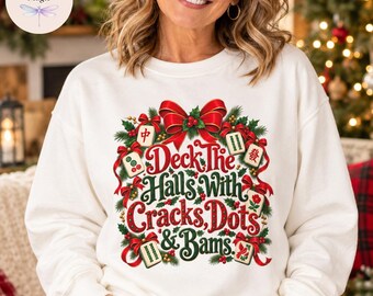 Deck The Halls With Cracks Dots Bams Sweatshirt, Mahjong Christmas Shirt, Funny Mahjong Lover Gift, Mahj Christmas Hoodie, Mahjong Tote Bag