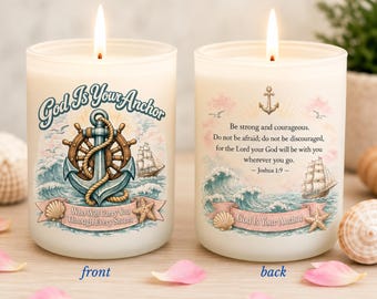 God Is Your Anchor Candle | Custom Engraved Lid | Christian Gift for Women | Joshua 1:9 | Faith Candle | Scripture Candle | Christian Candle