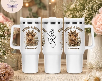 Kinda A Mess But Always Blessed Tumbler Personalized Highland Cow 2 Corinthians 4:7 40oz 20oz Christian Gift For Her Leopard Bow Custom Name