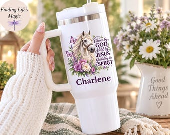 Chosen By God Christian Horse Tumbler, Personalized Horse Lover Gift For Women, Faith Horse Cup, Majestic Floral Equestrian Gift, Farmhouse