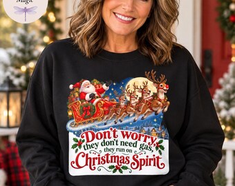 Funny Christmas Sweatshirt, Santa Sleigh Reindeer Hoodie, Christmas Spirit Shirt, Cute Holiday Crewneck, Christmas Humor Gag Gift Tote Bag