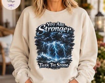 You Are Stronger Than The Storm Shirt, Faith Over Fear Tee, Lightning Ocean Graphic, Inspirational Christian Gift Sweatshirt Hoodie Tote