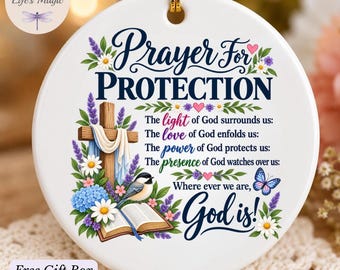 Prayer Warrior Protection Floral Ornament, Christian Keepsake w/Free Gift Box, Inspirational Faith Gift for Women, Religious Christmas Gift