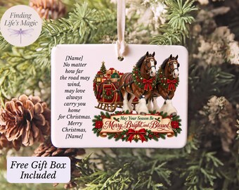 Personalized Clydesdale Christmas Ornament, Horse Lover Gift, Draft Horse Ornament, Custom Name Christmas Keepsake, Long Distance Gift