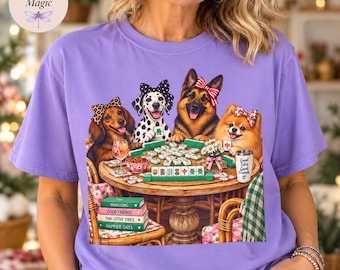 Dogs Playing Mahjong Shirt, Funny Dog Lover Mahjong Tee, Comfort Colors Mahjong Shirt, Dog Mom Game Night Gift, Crak Dot Bam Dog Shirt