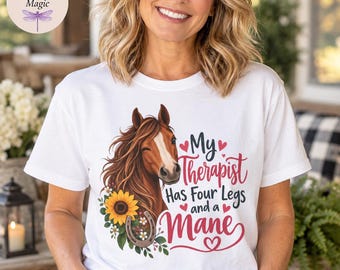 My Therapist Has Four Legs and a Mane Shirt, Funny Horse Lover Gift, Equestrian Tee, Horse Mom Comfort Colors Tote Bag, Horse Girl Shirt