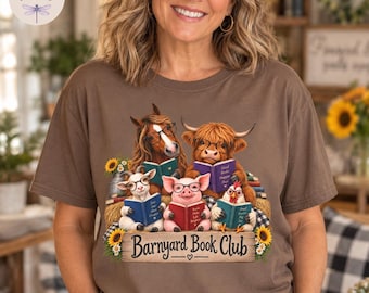 Barnyard Book Club Shirt, Book Lover Gift, Funny Farm Animal Reading Tee, Bookish Gift for Reader Librarian Teacher Bookworm Tote Bag