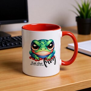 Eat The Frog Coffee Mug, Motivational Productivity, Conquer Procrastination, Goal-Setting, Co-Worker Gift