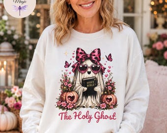 The Holy Ghost Shirt, Cute Ghost Bible Tote Bag, Christian Halloween Shirt, Leopard Bow Ghost, Holy Spirit Faith Halloween Gift for Women