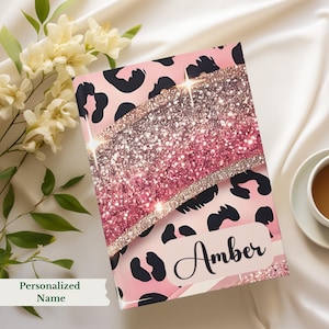 Personalized Pink Leopard Sparkle Journal, Custom Name Notebook with Chic Animal Print Cover, Stylish Gift for Women, Teens & Writers