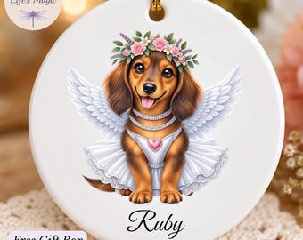 Personalized Dog Angel Wings Memorial Ornament, Pet Loss Gift, Custom Dog Breed Christmas Keepsake, Dog Remembrance Sympathy Gift