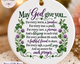 May God Give You Irish Blessing Ornament, Irish Prayer Ceramic Christmas Ornament, Faith Gift for Her, Shamrock Keepsake, Religious Ornament