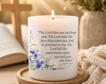 The Lord Bless You Candle, Christian Candle Gift, Personalized Scripture Candle, Numbers 6:24-26 Bible Verse Candle, Custom Engraved Lid