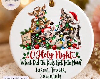 Personalized Goat Christmas Ornament, Funny Baby Goats Christmas Lights, Custom Name Farm Animal Ornament, Goat Lover Gift, Family Keepsake
