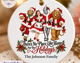 Personalized No Place Like Home Ornament, Wizard of Oz Family Christmas Ornament, Custom Name Holiday Keepsake, Ruby Slippers Gift